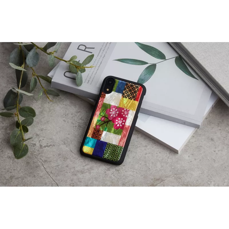 Telefona maciņš iKins iPhone XR — ķiršu ziedu raksts, melns