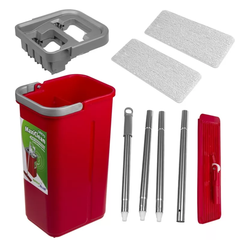 GB870 MaxiClean plakanā mopa komplekts ar 2-in-1 tīrīšanas spaini 5.7L mopa komplekts grīdas mopa tīrīšanas sistēma tīrītājs 360° rotējoša mopa galva