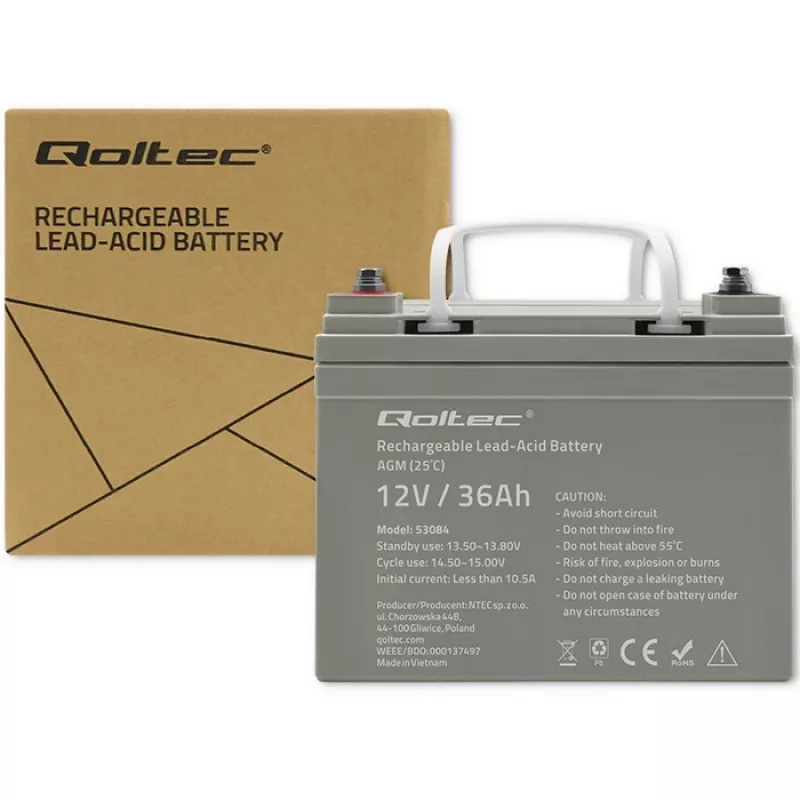 Hermētiska AGM UPS baterija QOLTEC 53084 12V 36Ah LongLife