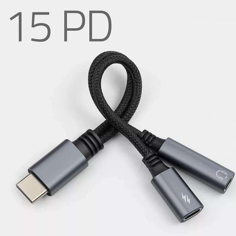 Adapteris 2w1 USB-C uz USB-C un 3,5 mm ligzdu PD 15W