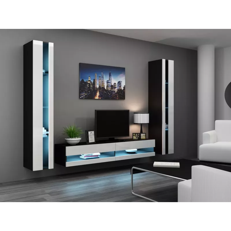 TV statīvs cama meble VIGO NEW 30/180/40, 1800×400×300 mm, melna virsma, skaidu plātņu rāmis