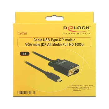 Video kabeļa adapteris DeLOCK 85263 USB Type-C uz VGA 3m Melns