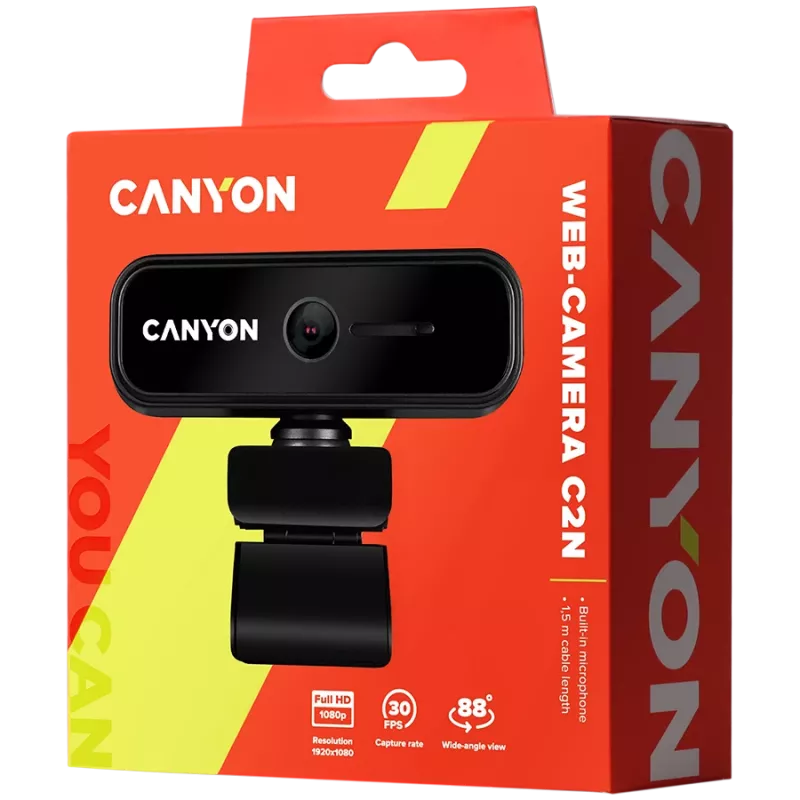 Canyon C2N 1080P pilna HD 2,0 megapikseļu fiksēta fokusa tīmekļa kamera USB2.0