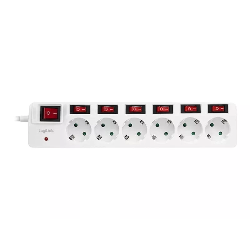 Elektrības pagarinātājs LogiLink LPS250 1,5 m 6 maiņstrāvas rozetes Iekštelpām Balts