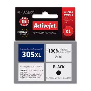 Activejet AH-305BRX tinte (aizstāj HP 305 XL 3YM62AE; Premium; 20 ml; melna)