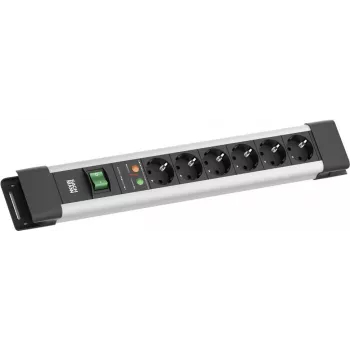 Strāvas sadalītājs Bachmann CONNECTUS ar 6x CEE7/3 kontaktligzdām, 1x SPD pārsprieguma aizsardzību, 1x slēdzi, 2,0 m kabeli, CEE7/7 kontaktdakšu, pelēks