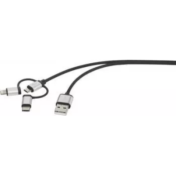 Renkforce USB kabelis USB 2.0 USB-A spraudnis, USB-C™ spraudnis, USB-Micro-B spraudnis, Apple Lightning spraudnis 25,00 cm tumši pelēks, apvalkots (RF-3335106)
