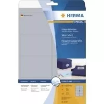 HERMA Special - Pastāvīga pašlīmējoša glancēta poliestera plēves uzlīme - Sudraba - 99,1 x 67,7 mm - 200 uzlīmes (25 loksnes x 8) (4114)