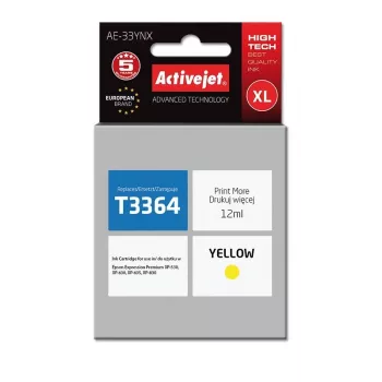 Activejet AE-33YNX tintes kasetne (aizstājējs Epson 33XL T3364; Supreme; 12 ml; dzeltena)