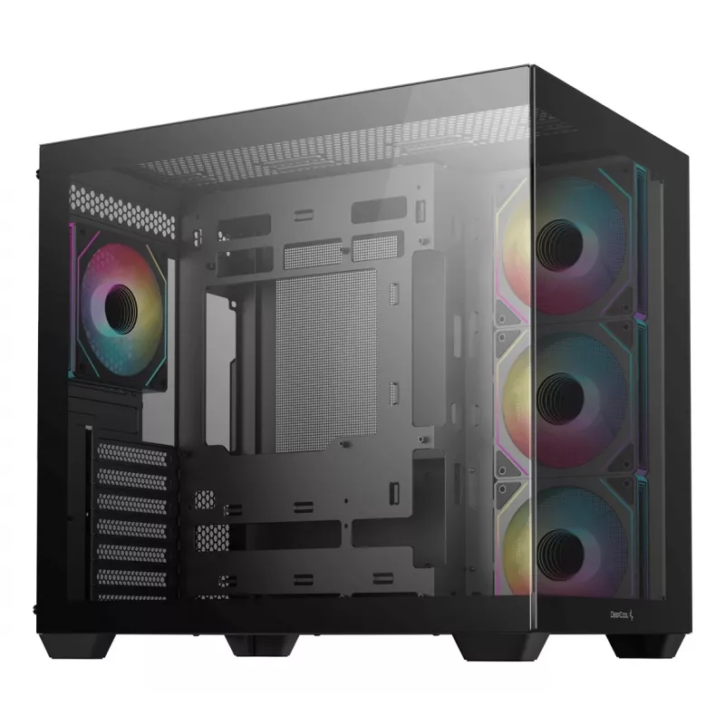 PC korpuss DeepCool CG530 4F Midi Tower Melns — rūdīts stikls, ATX/ITX/Micro ATX, 3x120mm ventilatori, USB-C