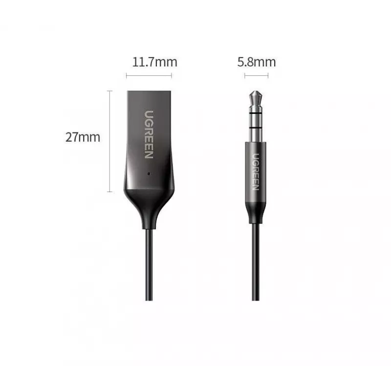Audio uztvērējs UGREEN CM309 Bluetooth 5.0 USB ar 3,5 mm AUX ligzdu, melns, 20–20000 Hz