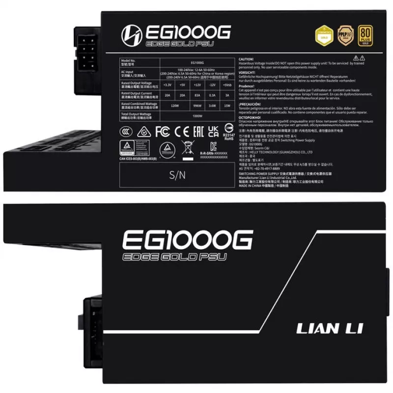 Barošanas bloks LIAN LI EDGE GOLD 1000 — 1000W, 80 PLUS Gold, aktīvs PFC