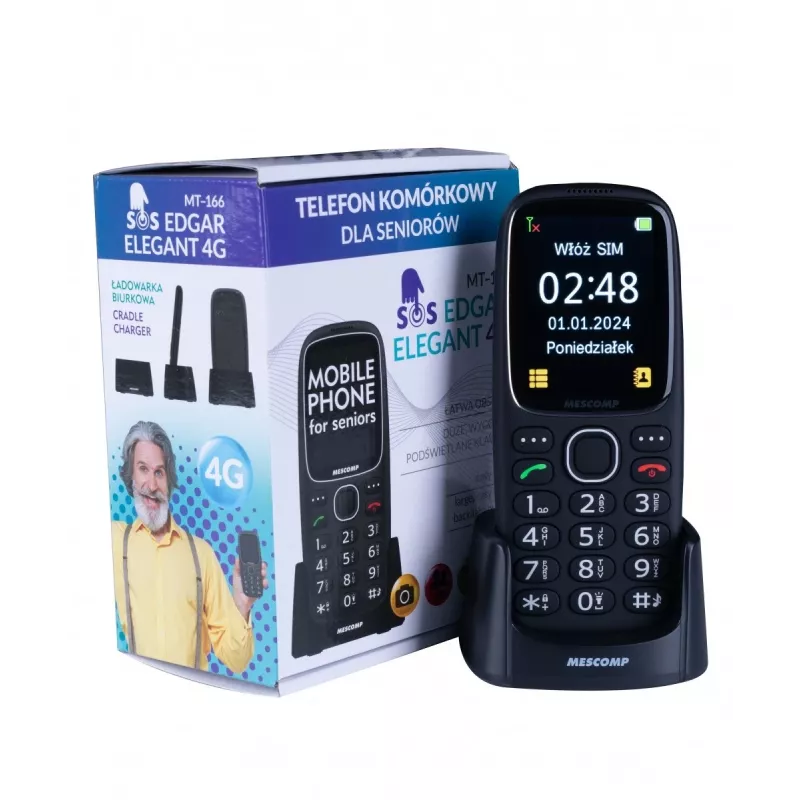 Mobilais telefons Mescomp MT-166 Edgar, Elegants, senioriem, 4G, Melns