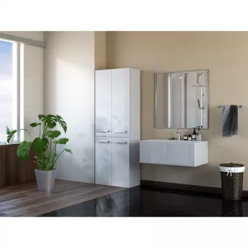 Topeshop NEL 2K DD balta spīduma vannasistabas uzglabāšanas skapis Balts