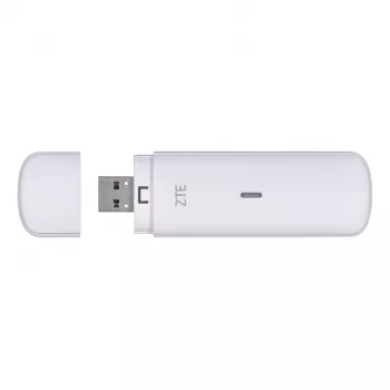 USB mobilais modems ZTE MF833N, pārnēsājams USB formas faktors, 4G LTE-FDD/TDD līdz 150 Mbps, HSUPA/2G atbalsts, microSD slots, balts