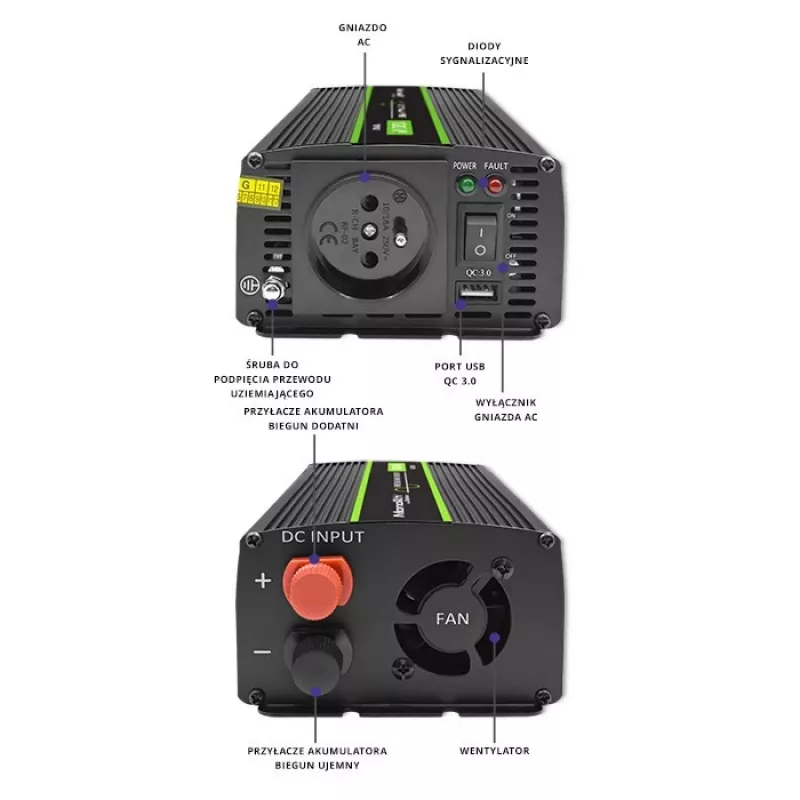 Auto invertors Qoltec Monolith 1200 W melns 12 V