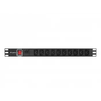 Strāvas sadalītājs LANBERG PDU-10I-0200-IEC-BK — 10× C13 rozetes, 2 m kabelis, 10 A, 2500 W, melns
