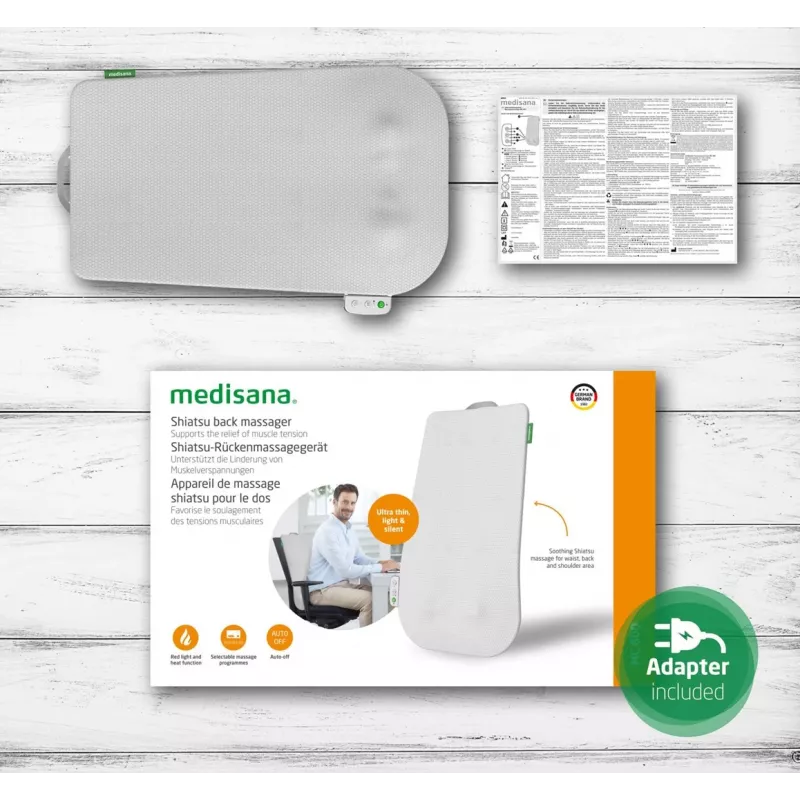 Medisana MC 600 muguras masieris Shiatsu ar apsildi, 24 W, 4 galvas, 15 min automātiskā izslēgšanās, 12 V ieeja