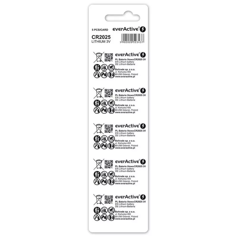 Litija baterija mini everActive CR2025 - blisteris 5 gab.