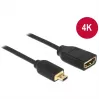 DELOCK kabelis HDMI Micro D spraudnis > HDMI A ligzda High Speed ar Ethernet 3D 4K 20cm Premium Slim
