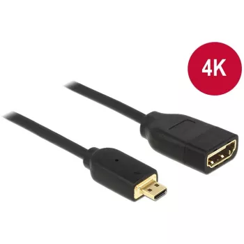 DELOCK kabelis HDMI Micro D spraudnis > HDMI A ligzda High Speed ar Ethernet 3D 4K 20cm Premium Slim