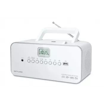 Pārnēsājama stereo sistēma Muse M-28RDW — CD/MP3 atskaņotājs, FM/MW uztvērējs, 3 W RMS, balta, 1,4 kg