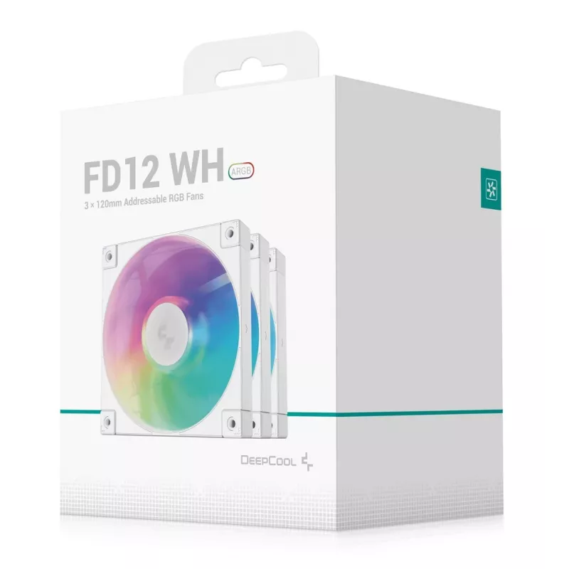 Ventilatoru komplekts DeepCool FD12 ARGB WH-3 in 1 12 cm balts 3 gab. Maksimālais gaisa spiediens 2,56 mmH2O