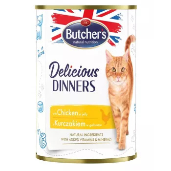 BUTCHER'S Delicious Dinners vistas gabaliņi želejā - mitrā kaķu barība - 400g