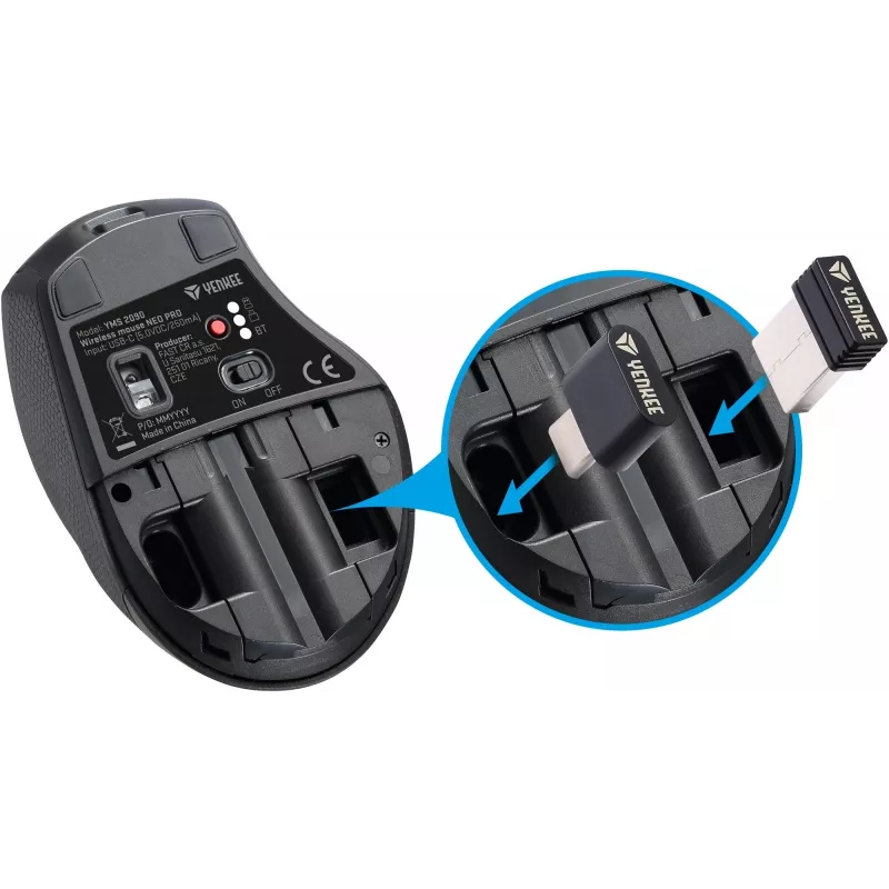 YENKEE YMS2090 NEO PRO divu režīmu bezvadu pele, Bluetooth + USB A/C, uzlādējama
