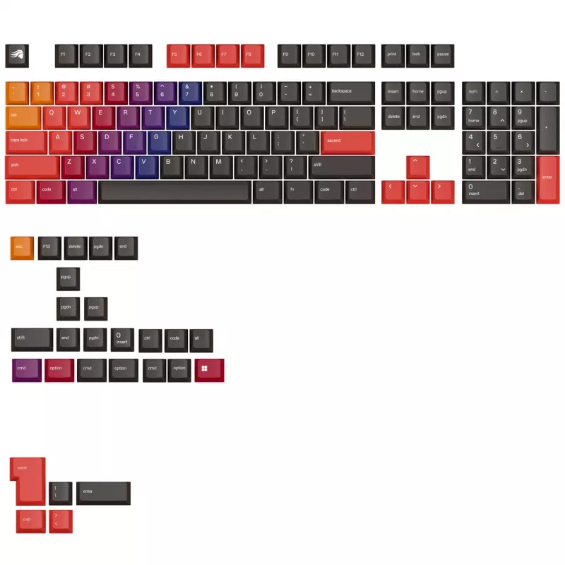 Taustiņvāciņi GLORIOUS GPBT Gradient Celestial Fire PBT Dye-Sub ANSI izkārtojums