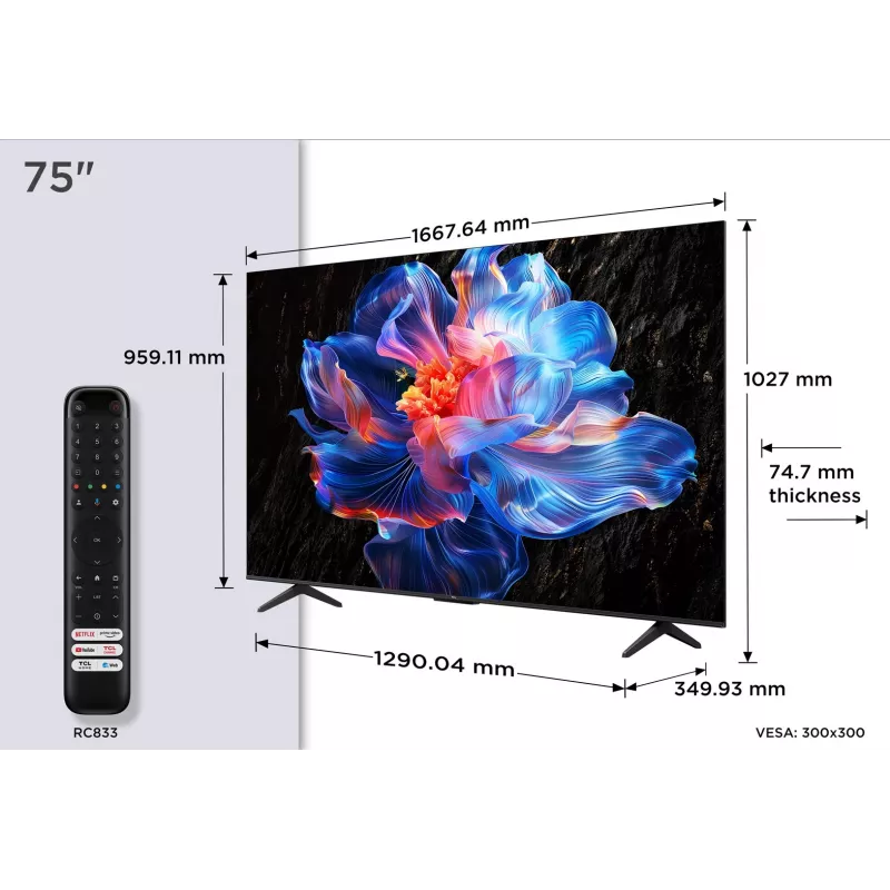 TCL 75P69K TV 190.5 cm (75 collas) 4K Ultra HD viedais televizors Wi-Fi melns