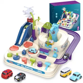 Rotaļu sacīkšu trases komplekts Extralink TOYS — viedās automašīnas spēļu komplekts, modulāras trases detaļas, ar baterijām darbināmi transportlīdzekļi