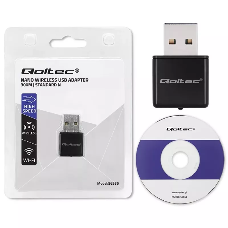 Wi‑Fi USB adapteris QOLTEC NANO 56986 — mini N, USB 2.0, 802.11n