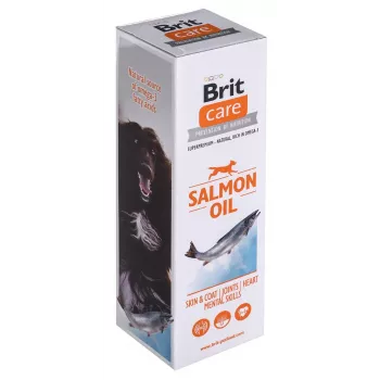 Suņu barības piedeva eļļa Brit Care Salmon Oil 250 g — šķidra, bez konservantiem, uzlabo ādu un apmatojumu