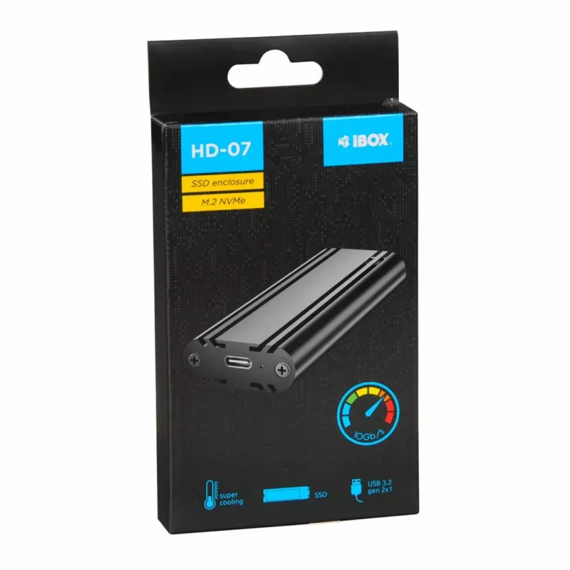 SSD korpuss IBOX HD-07 1x M.2 diskam, USB 3.2 Gen 2 (10 Gbit/s), USB-C, melns