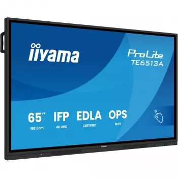 iiyama TE6513A-B1AG Signage displejs Interaktīvais plakanā ekrāna panelis 163,8 cm (64,5 collas) Wi-Fi 500 cd/m² 4K Ultra Ultra HD Melns Skārienekrāns Iebūvēts procesors Android 18/7
