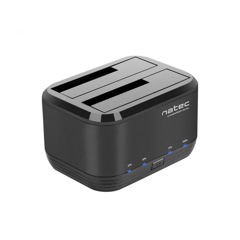 Cietā diska dokstacija 2,5/3,5 USB 3.0 Natec Kangaroo Dual, klonēšanas funkcija, strāvas adapteris