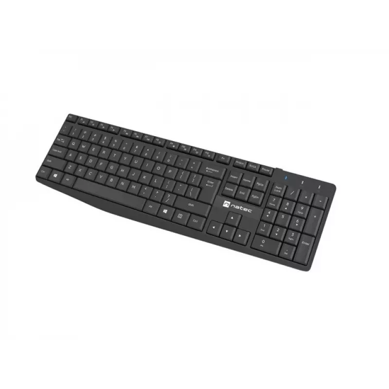 Vadu USB pilna izmēra tastatūras un peles komplekts NATEC SQUID — QWERTY US International, 105 taustiņi, melns, 1600 DPI pele