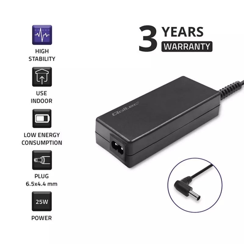 Qoltec 51774 Barošanas adapteris LG monitoram 25W | 1.3A | 19V | 6.5 * 4.4 + strāvas kabelis