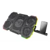 Portatīvā datora dzesēšanas paliktnis ESPERANZA EGC107 — 3 ventilatori 1200–2600 RPM, 390×255×38 mm, USB PD, RGB, 5 augstuma pozīcijas, melns