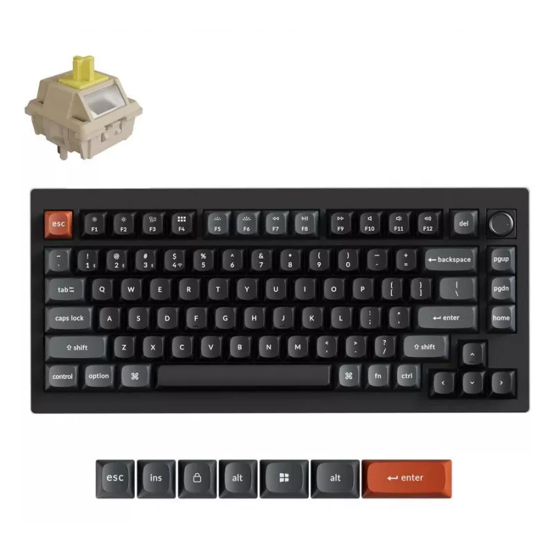 Mehāniskā tastatūra Keychron V1 Ultra 8K — 75% formas faktors, QWERTY, Bluetooth, RGB, melna