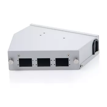 DIN sliedes optiskās šķiedras savienojuma sadalītājs DIGITUS DN-96893 — leņķveida, 6 SC DX / LC Quad, alumīnijs, pelēks