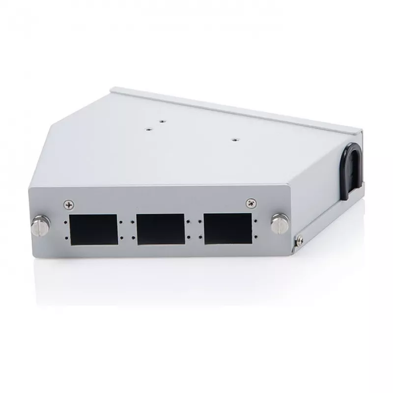 DIN sliedes optiskās šķiedras savienojuma sadalītājs DIGITUS DN-96893 — leņķveida, 6 SC DX / LC Quad, alumīnijs, pelēks
