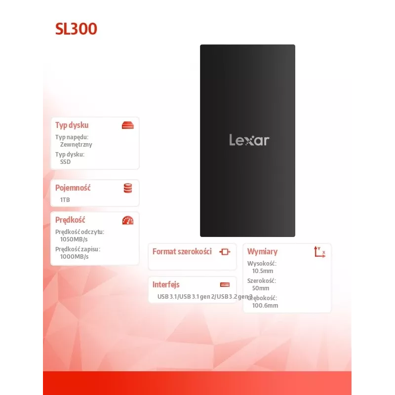 Ārējais cietvielu disks Lexar 1 TB USB Type-C 3.2 Gen 2 LSL300001T-RNBNG