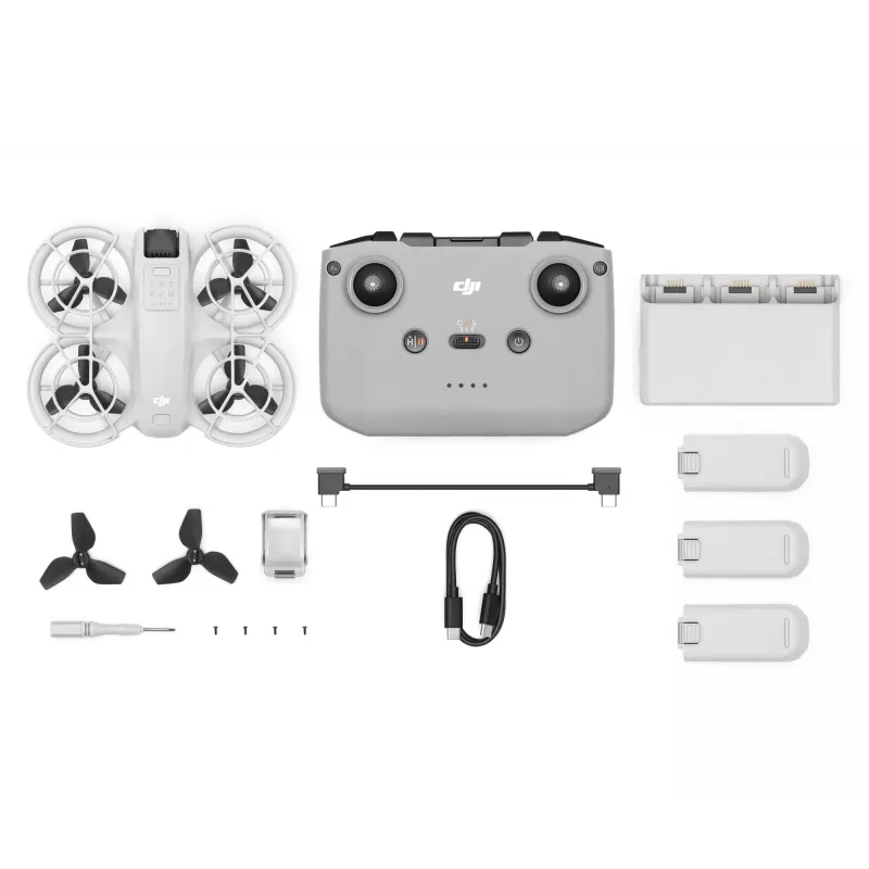 DJI Neo Fly More Combo (DJI-RC-N3) viegls 135 g drons ar 4K Ultra HD kameru, līdz 18 minūtēm lidojuma laika ar 1 uzlādi, 3x baterijas, tālvadības pults