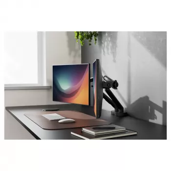 Monitoru stiprinājums DIGITUS Dual design 2×35 collu ekrāniem, skava, 2×10 kg, VESA 75×75–100×100, slīpums -45–90°