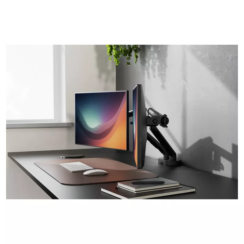 Monitoru stiprinājums DIGITUS Dual design 2×35 collu ekrāniem, skava, 2×10 kg, VESA 75×75–100×100, slīpums -45–90°