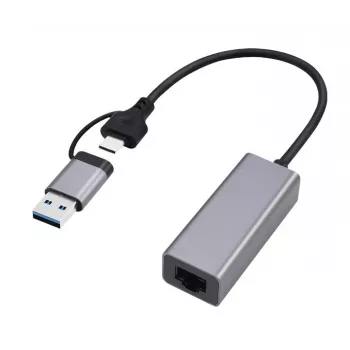 USB 3.1 Type-C Gigabit tīkla adapteris Gembird A-USB3AC-LAN-01 — 1× RJ-45, 1000 Mbps, USB 3.2 Gen 1, metāla korpuss, pelēks