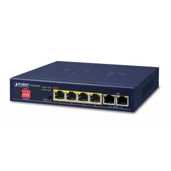 PLANET GSD-604HP - slēdzis - 4 x 10/100/1000 (PoE+) + 2 x 10/100/1000 (augšupsaites) - darbvirsmas - PoE+ (55 W) (GSD-604HP)