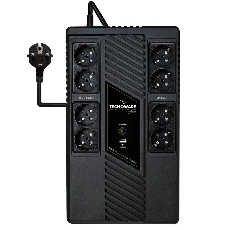 Nepārtrauktās barošanas avots TECNOWARE Era Plus Strip 1000, Line‑Interactive 1 kVA / 700 W, 8 F tipa kontaktligzdas, VRLA akumulators, 4.4 kg
